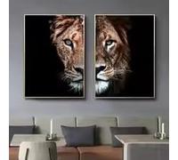 LMAIWANG Lienzo decorativo para pared, diseño moderno de león y leona, pósteres e impresiones de animales para habitación (60 x 80 cm, sin marco)