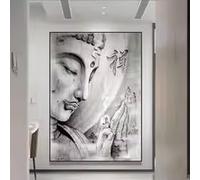 LMAIWANG Lienzo en blanco y negro, arte abstracto clásico de estatuas de Buda, pósteres, impresiones, arte religioso budista, imágenes para decoración de pared (80 x 120 cm/sin marco)