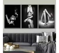 LMAIWANG Lienzo impreso de mujer en blanco y negro, pintura artística para pared, póster para baño, dormitorio, oficina, sala de estar (40 x 60 cm x 3/marco)