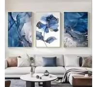 LMAIWANG Lienzo nórdico abstracto de mármol azul y flores, imágenes decorativas para sala de estar, póster e impresiones (70 x 100 cm/3 pulgadas, sin marco)