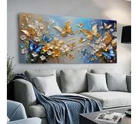LMAIWANG Paisaje con delicadas flores primaverales y mariposas celestes con un toque dorado. Pósteres de animales impresos, decoración de pared para el hogar (40 x 80 cm/marco interior).