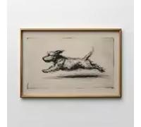 LMAIWANG Patrón retro de perro corriendo, boceto de terrier antiguo, pintura artística de cachorro corriendo, decoración del hogar, pósteres e impresiones de arte de pared (30 x 45 cm/marco)
