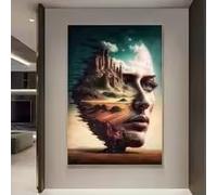 LMAIWANG Pintura abstracta de paisaje desértico y retrato, lienzo, arte de pared para sala de estar, decoración nórdica para el hogar, imágenes de decoración moderna (70 x 100 cm/marco)