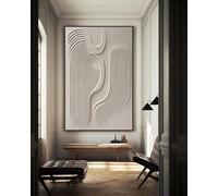 LMAIWANG Pintura abstracta de yeso beige con textura 3D, gran lienzo, arte de pared Wabi Sabi, decoración de pared moderna beige (40 x 60 cm/sin marco)