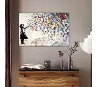 LMAIWANG Pintura en lienzo de grafiti callejero estilo Banksy con figura de niña, impresiones y pósteres para decoración de sala de estar (30 x 45 cm/marco)