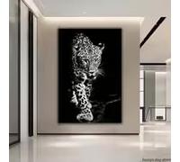 LMAIWANG Pintura en lienzo de leopardo y tigre en blanco y negro, imágenes artísticas de leopardo, pósteres impresos de animales para la decoración del hogar de la sala de estar (30 x 45 cm/marco)