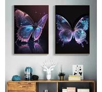 LMAIWANG Pintura en lienzo estética abstracta de mariposas brillantes, color rosa y morado, para decoración del hogar (40 x 60 cm x 2, marco interior)
