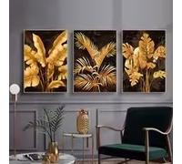 LMAIWANG Póster abstracto de hoja de planta dorada, lienzo, arte de pared, pintura impresa, imagen moderna para sala de estar, pintura decorativa (30 x 45 cm/sin marco)