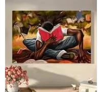 LMAIWANG Póster abstracto de un hombre leyendo un libro bajo un árbol y láminas en lienzo para decoración de pared de sala de estar (70x100cm/marco interno)