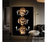 LMAIWANG Póster clásico abstracto de arte de pared divertido con humor de mono fumando, impresión en lienzo HD, decoración para el hogar, sala de estar y dormitorio (50 x 70 cm/marco interior)