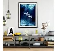 LMAIWANG Póster con estampado Only Good Vibes Ocean Print, arte de olas marinas, surf, pintura moderna en lienzo azul, decoración de pared para sala de estar nórdica (70x100cm/marco)