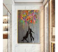 LMAIWANG Póster de grafiti de estilo abstracto, arte callejero moderno, Banksy Balloon Girl, cuadro de arte de pared para sala de estar, decoración del hogar, marco de 60 x 90 cm