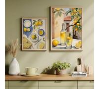 LMAIWANG Póster de lienzo, arte mural de estilo italiano, póster de limón, arte mural mediterráneo, decoración para sala de estar y dormitorio (40 x 60 cm x 2, marco interior)