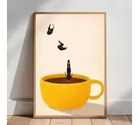 LMAIWANG Póster de lienzo con diseño abstracto moderno de una escena de café, arte minimalista y surrealista sobre bebidas para la decoración de la cocina y la sala de estar (40x60cm/Marco interno)