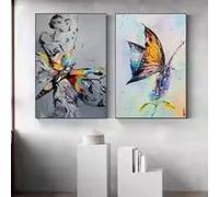 LMAIWANG Póster de lienzo con diseño de mariposas coloridas, arte de pared retro sencillo y moderno, para el hogar, sala de estar, dormitorio, pintura decorativa (60 x 90 cm, sin marco)