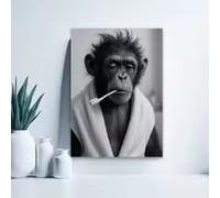 LMAIWANG Póster de lienzo con estampado de chimpancé adormilado en la mañana, láminas decorativas para pared, mono soñoliento, humor en blanco y negro, decoración para el baño (80x140cm/marco)