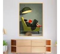 LMAIWANG Póster de lienzo con imagen vintage de una mujer leyendo en una silla verde. Cuadro de arte estético moderno para la pared de la sala de estar. Decoración del hogar (60x80cm/Marco interno).