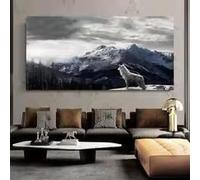 LMAIWANG Póster de lienzo de arte moderno con diseño de lobo en la montaña nevada, imagen artística para dormitorio, sala de estar, pasillo, pósteres e impresiones (50 x 100 cm/marco)
