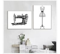 LMAIWANG Póster de máquina de coser de moda vintage, modelo de maniquí, pintura en lienzo, impresión de costura, arte de pared de moda, imagen decorativa, 50 x 70 cm x 2, sin marco