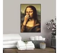 LMAIWANG Póster de Mona Lisa para pared de baño, humorístico, divertido, inspirado en el baño, pintura en lienzo vintage con mal olor (50 x 70 cm/marco)
