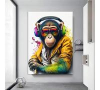 LMAIWANG Póster de música con auriculares de mono en acuarela, impresiones en lienzo, arte de pared de animales, imágenes para decoración del hogar y la sala de estar (40 x 60 cm/sin marco)