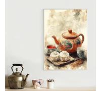 LMAIWANG Póster de tetera y taza de té con impresión moderna para decoración de pared de habitación, estilo retro abstracto clásico, 70 x 100 cm, sin marco