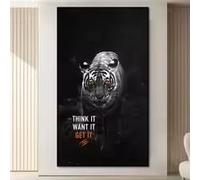 LMAIWANG Póster de tigre blanco y negro Get It Arte mural motivacional Lienzo impreso Imagen de animal Decoración para sala de estar, hogar y oficina (60x80cm/Marco)