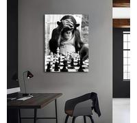 LMAIWANG Póster impreso en lienzo de mono jugando al ajedrez, arte de pared clásico vintage con animales, para decoración del hogar, sala de estar y dormitorio (80 x 120 cm/marco interior).