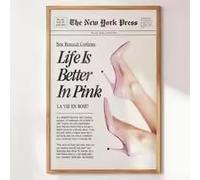 LMAIWANG Póster La vida es mejor en rosa, pintura en lienzo, arte de pared estético vintage para sala de estar, hogar, oficina, dormitorio (60 x 90 cm/sin marco)