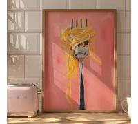 LMAIWANG Póster vertical mate rosa con diseño de tenedor - Decoración de pared, cocina, pósteres y láminas modernas con pintura original (60x80cm/sin marco)