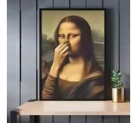 LMAIWANG Póster vintage de Mona Lisa con la nariz tapada, impresión divertida sobre lienzo para baño, decoración del hogar (60 x 90 cm/marco)
