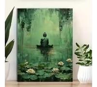 LMAIWANG Póster y láminas de meditación tranquila en color verde, pintura abstracta sobre lienzo, arte mural zen para la decoración del hogar en la sala de estar (40x60cm/sin marco).