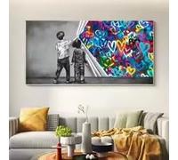 LMAIWANG Pósteres de amor con grafitis infantiles, arte callejero abstracto, pintura en lienzo, arte de pared, obras de arte para la sala de estar, decoración del hogar (20 x 40 cm/marco)