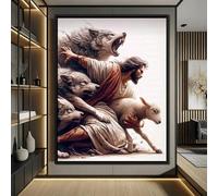 LMAIWANG Pósteres de la Santa Fe Religiosa, Impresión del Sagrado Corazón de Jesús Pastor, Pintura en Lienzo, Decoración para el Hogar, Sala de Estar, Marco de 40 x 60 cm