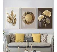 LMAIWANG pósteres de lienzo con diseño de hojas de ginkgo nórdico, impresión dorada para decoración del hogar, sala de estar, dormitorio (30x45cmx3/sin marco)