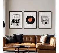 LMAIWANG Pósteres e impresiones de vinilos de mediados de siglo para amantes de la música, fonógrafos, impresiones en lienzo, arte de pared, decoración (55 x 110 cm/marco interior)