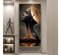 LMAIWANG Retrato de personaje, lienzo, textura de lámina dorada, luna, castillo, arte estético oscuro, pósteres, decoración de pared para dormitorio (30 x 60 cm/marco interior)