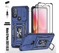 LMDAMZ Funda resistente para Motorola Moto G Pure 2022/Moto G Power 2022, grado militar doble capa híbrido amortiguación parachoques de goma con protector de cámara deslizante, soporte giratorio integrado de 360 grados, color azul