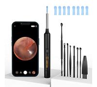 LMECHN Limpiador de Oidos Cera 3,5mm WiFi Otoscopio Limpiador de Oídos con 6 LED 1926P Limpiador Oidos Adultos con 6 Puntas de Silicona suave y 8 Kit 360° Limpieza de Oídos para iOS y Android-Negro