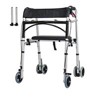 LMEIL Andador Plegable 4 en 1 con Soporte de Apoyo, Compacto, Ligero y Ajustable en Altura con Asiento y Ruedas Desmontables con Freno Admite hasta 350 LB para Personas Mayores