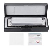 LMHHMIN Blues Harmonica 10 Hole Mouthorgan F Key Cubierta de acero inoxidable Instrumento de viento para principiantes (Negra)