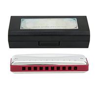 LMHHMIN Blues Harmonica 10 Hole Mouthorgan #F Key Cubierta portátil de acero inoxidable de alto brillo resistente al agua (Roja)