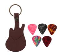 LMHHMIN Porta púas con Forma de Guitarra, diseño de Llavero, Estuche de Cuero con 5 púas para Ukelele bajo