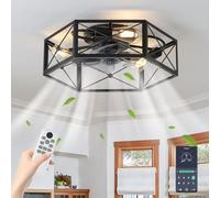 LMiSQ Ventilador de Techo con Luz 50cm Hexágono Hierr Industrial Luz Ventilador techo Silencioso 6 Velocidades Reversible E27 Base Temporizador 1/4/8 h Ventiladores de Techo Dormitorio (Sin Bombillas)