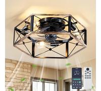 LMiSQ Ventilador de Techo con Luz Rustico Acabado en Oro Cepillado 50cm 6 Aire Reversibles Ventiladores de Techo Tiempo APP Base E27 sin Bombilla Ventilador de Techo Silencioso para Dormitorio