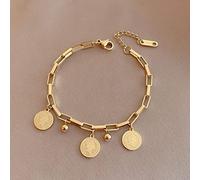 LMJNL Pulsera con Colgante de Moneda con Retrato de Acero Inoxidable 316 para Mujer, Pulseras Femeninas con Cuentas de Color Dorado, Regalo de joyería con Personalidad