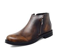 LMLTOP El nuevo Botas Chelsea for hombre con cremallera de doble cara, cuero de vaca Retro, antideslizantes, impermeables, usables, no a la moda (Color : marrón, Size : 44 EU)