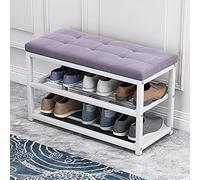 LMMIAOZ Banco Zapatero para Entrada con Asiento Acolchado - Zapatero de 3 Niveles con Estante de Metal, Taburete tapizado en Terciopelo, 70 x 45 x 30 cm (28 x 18 x 12 Pulgadas)