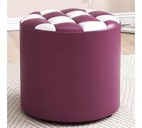 LMMIAOZ Elegante reposapiés otomano Redondo de Cuero Morado y Blanco de 31 x 28 cm. Diseño Que Ahorra Espacio para Sala de Estar y Dormitorio. Asiento cómodo y decoración Moderna