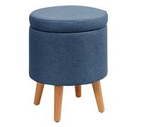 LMMIAOZ Reposapiés otomano Redondo tapizado con Almacenamiento, Elegante Taburete de Tela de Lino con Patas de Madera para Sala de Estar y Dormitorio, sofá y Tocado